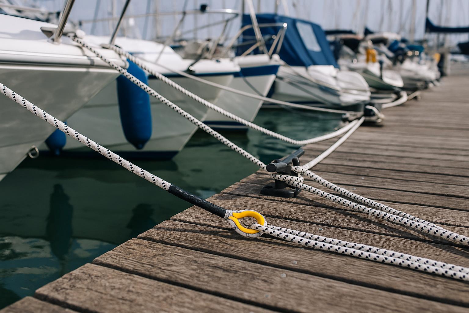 Dock lines securing boats to a pier